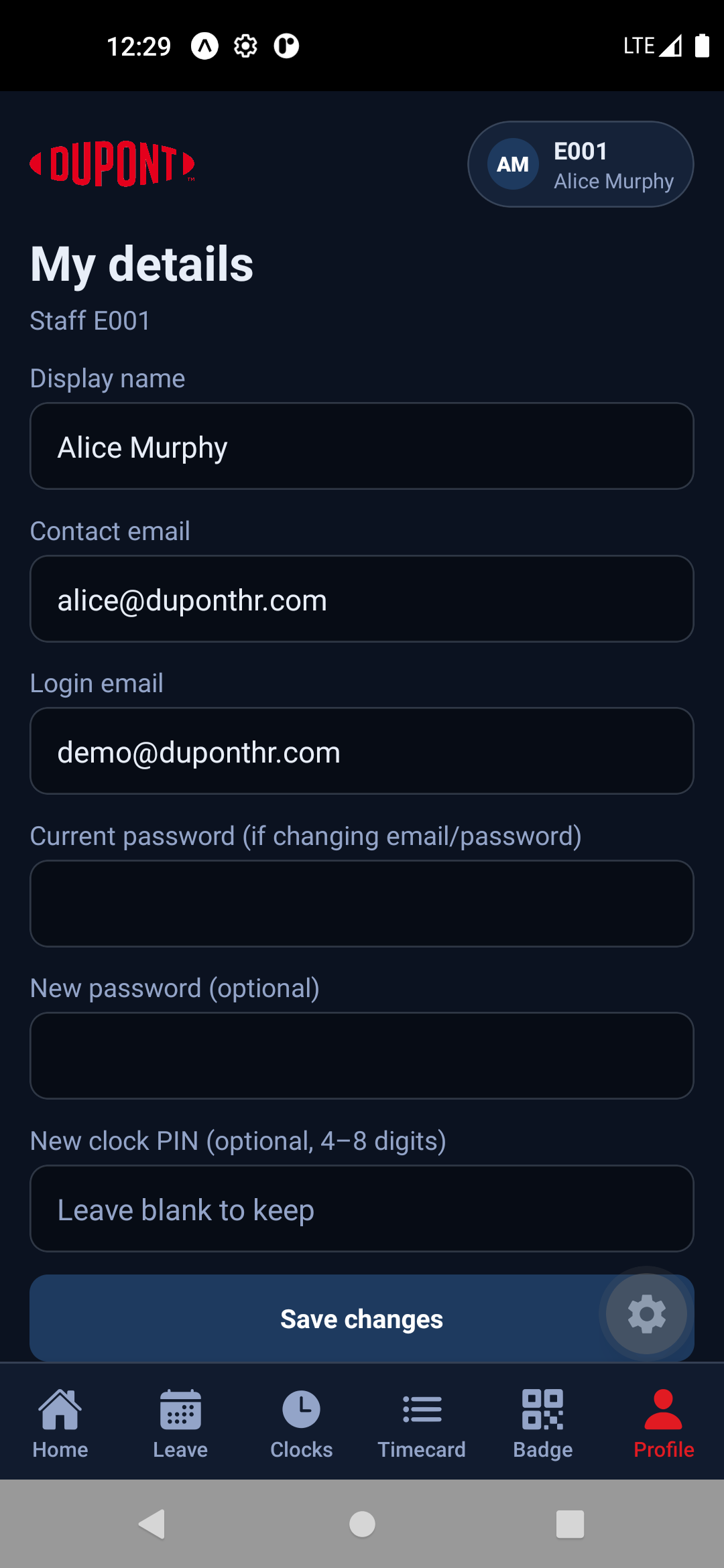Profile settings