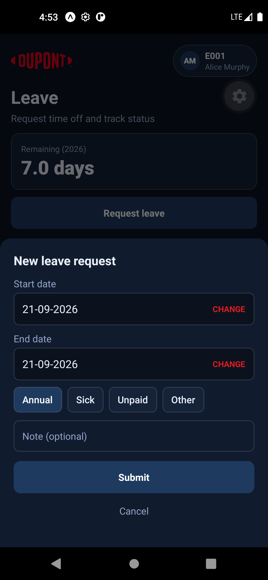 Request leave
