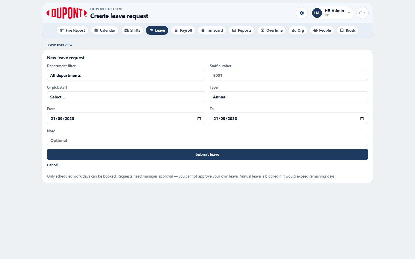 Create leave request